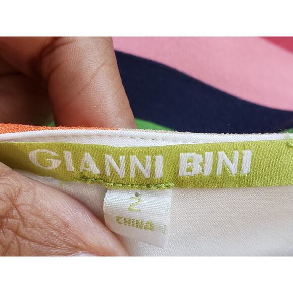 Gianni Bini Knee Length Dress Womens Size 2 Multicolor Striped V-Neck Sleeveless - Picture 2 of 12